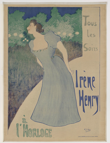 Affiche « Reclamebiljet: Irène Henry à l'Horloge ». Reproduction intégrale de l’exemplaire conservé par Rijksmuseum.