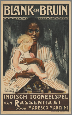 Affiche « Affiche voor het toneelstuk 'Blank en bruin' ». Reproduction intégrale de l’exemplaire conservé par Rijksmuseum.