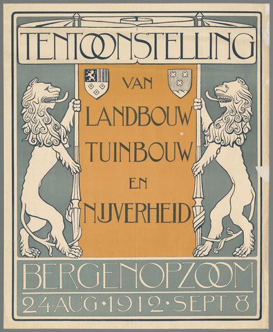 Affiche « Tentoonstelling van landbouw tuinbouw en nijverheid. Bergen op Zoom 24 augustus - 8 sept 1912 ». Reproduction intégrale de l’exemplaire conservé par Rijksmuseum.