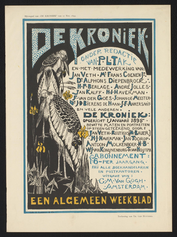 Affiche « Affiche ter aankondiging van het tijdschrift 'De kroniek' ». Reproduction intégrale de l’exemplaire conservé par Rijksmuseum.