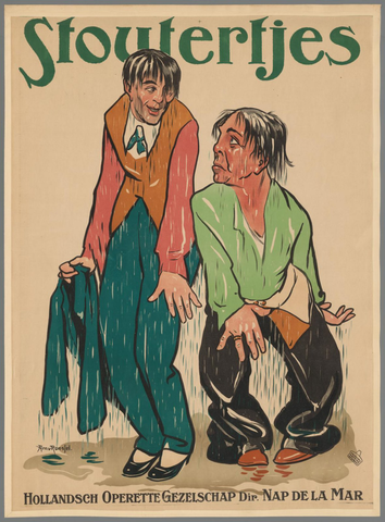 Affiche « Stoutertjes. Hollandsch Operettegezelschap. Dir. Nap de la Mar ». Reproduction intégrale de l’exemplaire conservé par Rijksmuseum.