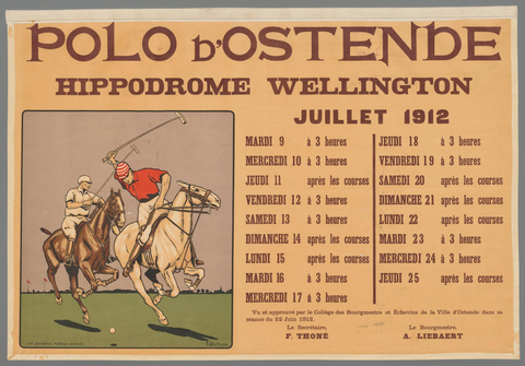 Affiche « Polo d'Ostende, Hippodrome Wellington ». Reproduction intégrale de l’exemplaire conservé par Rijksmuseum.