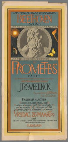 Affiche « Amsterdam Stadsschouwburg. Beethoven avond. Die Geschöpfe des Prometheus, Ballet ». Reproduction intégrale de l’exemplaire conservé par Rijksmuseum.