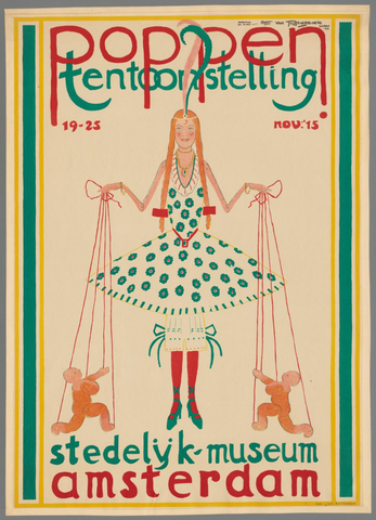 Affiche « Poppententoonstelling 19 - 25 Nov. '15. Stedelijk Museum Amsterdam ». Reproduction intégrale de l’exemplaire conservé par Rijksmuseum.