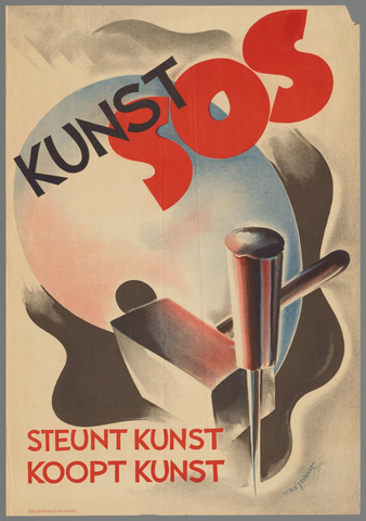 Affiche « Kunst SOS. Steunt kunst koopt kunst. ». Reproduction intégrale de l’exemplaire conservé par Rijksmuseum.