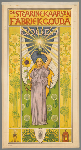 Affiche « De Stearine Kaarsen Fabriek Gouda ». Reproduction intégrale de l’exemplaire conservé par Rijksmuseum.