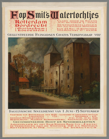 Affiche « Fop Smit's Watertochtjes. Rotterdam Dordrecht Gorinchem Loevestein (...) ». Reproduction intégrale de l’exemplaire conservé par Rijksmuseum.