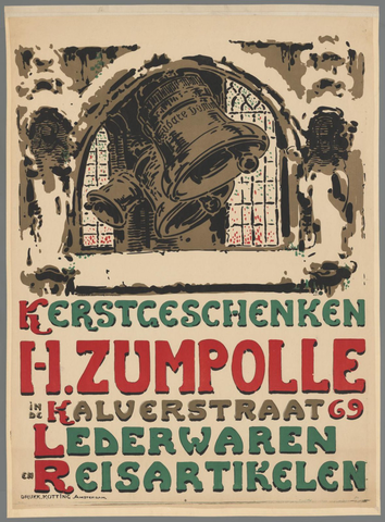 Affiche « Kerstgeschenken. H. Zumpolle in de Kalverstraat 69. Lederwaren en reisartikelen ». Reproduction intégrale de l’exemplaire conservé par Rijksmuseum.