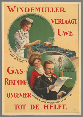 Affiche « Windemuller verlaagt Uwe gasrekening ongeveer tot de helft ». Reproduction intégrale de l’exemplaire conservé par Rijksmuseum.