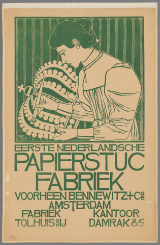 Affiche « Eerste Nederlandsche Papierstucfabriek voorheen Bennewitz en Co. Amsterdam (...) ». Reproduction intégrale de l’exemplaire conservé par Rijksmuseum.