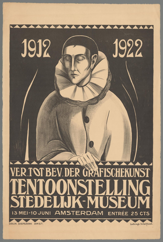 Affiche « Vereniging tot bevordering der grafische kunst. Tentoonstelling. Stedelijk Museum 13 mei - 10 juni Amsterdam. ». Reproduction intégrale de l’exemplaire conservé par Rijksmuseum.