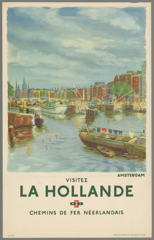 Affiche « Visitez la Hollande. Chemins de fer Néerlandais ». Reproduction intégrale de l’exemplaire conservé par Rijksmuseum.
