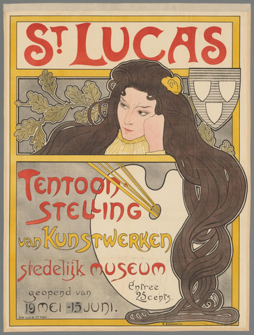 Affiche « St. Lucas Tentoonstelling van Kunstwerken Stedelijk Museum 19 Mei - 15 Juni ». Reproduction intégrale de l’exemplaire conservé par Rijksmuseum.