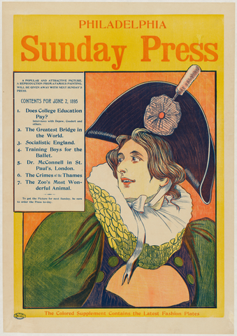 Affiche « Advertisement for Philadelphia Sunday Press, June 2, 1895 ». Reproduction intégrale de l’exemplaire conservé par The Metropolitan Museum of Art.