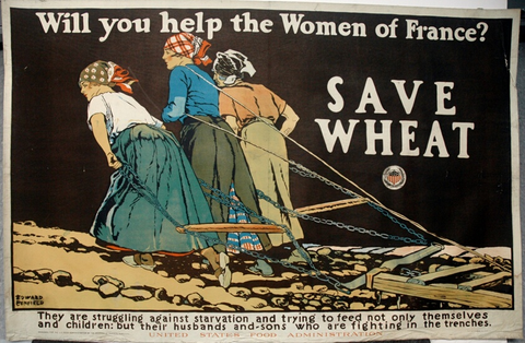 Affiche « Will You Help the Women of France? ». Reproduction intégrale de l’exemplaire conservé par Art Institute of Chicago.