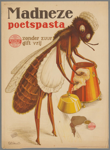 Affiche « Madzene poetspasta. Het beste poetsmiddel voor alle metalen. Zonder zuur. Gifvrij ». Reproduction intégrale de l’exemplaire conservé par Rijksmuseum.