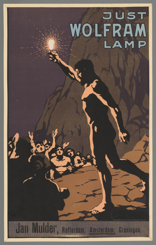 Affiche « Just Wolfram lamp. Jan Mulder, Rotterdam, Amsterdam, Groningen ». Reproduction intégrale de l’exemplaire conservé par Rijksmuseum.