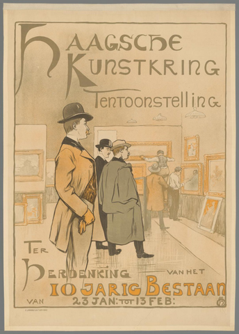 Affiche « Haagsche Kunstkring Tentoonstelling ter herdenking van het 10 jarig bestaan van 23 jan tot 13 feb ». Reproduction intégrale de l’exemplaire conservé par Rijksmuseum.