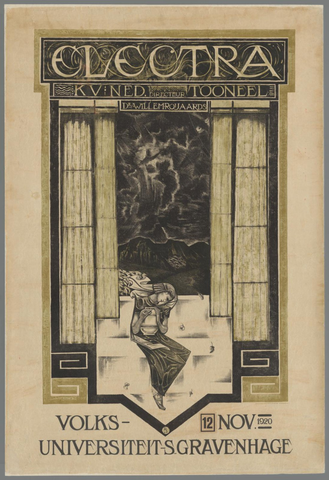 Affiche « Uitvoering 'Electra' door de K.V. Ned. Toneel op 12 Nov. 1920 ». Reproduction intégrale de l’exemplaire conservé par Rijksmuseum.