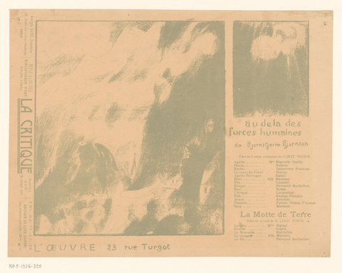 Affiche « Affiche voor het toneelstuk Au-delà des forces humaines ». Reproduction intégrale de l’exemplaire conservé par Rijksmuseum.