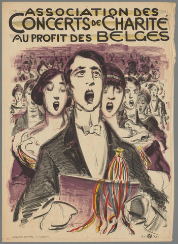 Affiche « Association des concerts de charité au profits des Belges ». Reproduction intégrale de l’exemplaire conservé par Rijksmuseum.
