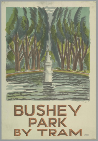 Affiche « Bushey Park by Tram ». Reproduction intégrale de l’exemplaire conservé par Cooper Hewitt, Smithsonian Design Museum.