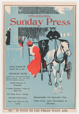 Affiche « Advertisement for Philadelphia Sunday Press, February 2, 1896 ». Reproduction intégrale de l’exemplaire conservé par The Metropolitan Museum of Art.
