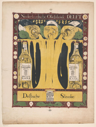 Affiche « Nederlandsche Oliefabriek Delft Delftsche Slaolie ». Reproduction intégrale de l’exemplaire conservé par Rijksmuseum.