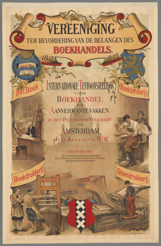 Affiche « Vereeniging ter bevordering van de belangen des boekhandels. 1817-1892 (...) ». Reproduction intégrale de l’exemplaire conservé par Rijksmuseum.