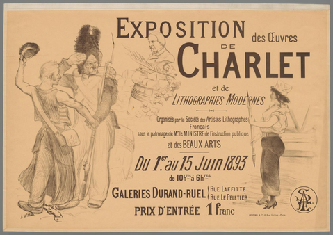 Affiche « Exposition des oeuvres de Charlet, Galeries Durand-Ruel ». Reproduction intégrale de l’exemplaire conservé par Rijksmuseum.