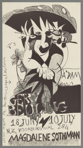 Affiche « Ger Beuling 18 juni - 10 july Nz Voorburghwal 284 Magdalene Sothmann ». Reproduction intégrale de l’exemplaire conservé par Rijksmuseum.