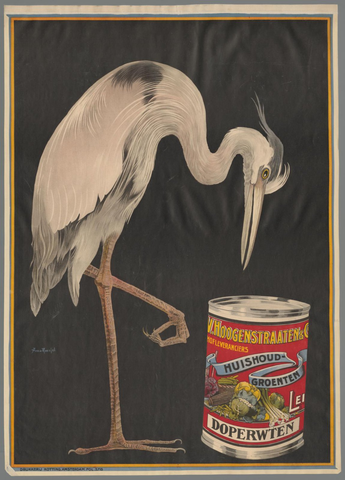 Affiche « V. Hoogstraten & Co. Hofleveranciers. Huishoudgroenten. Doperwten ». Reproduction intégrale de l’exemplaire conservé par Rijksmuseum.