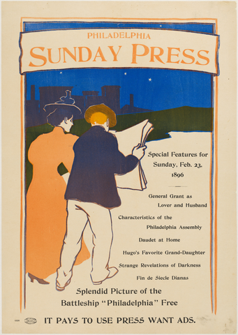 Affiche « Philadelphia Sunday Press, February 23, 1896 ». Reproduction intégrale de l’exemplaire conservé par The Metropolitan Museum of Art.