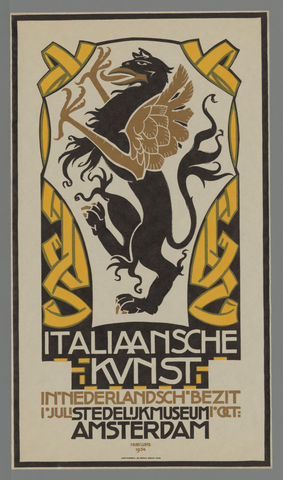 Affiche « Italiaansche kunst in Nederlandsch bezit. 1 juli-1 oct. 1934. Stedelijk Museum ». Reproduction intégrale de l’exemplaire conservé par Rijksmuseum.