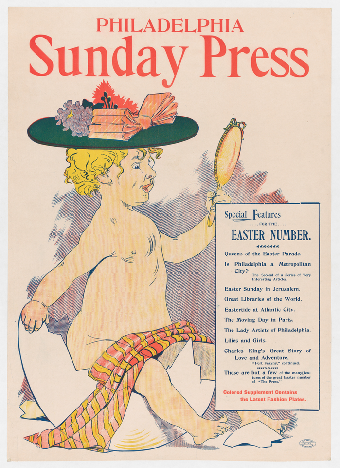 Affiche « Advertisement for Philadelphia Sunday Press, Easter ». Reproduction intégrale de l’exemplaire conservé par The Metropolitan Museum of Art.