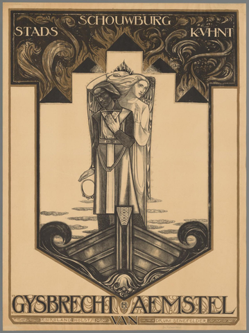 Affiche « Stadschouwburg K.V.H.N.T. Gijsbrecht van Aemstel ». Reproduction intégrale de l’exemplaire conservé par Rijksmuseum.