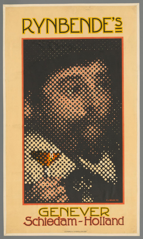 Affiche « Rijnbende's Genever. Schiedam-Holland ». Reproduction intégrale de l’exemplaire conservé par Rijksmuseum.