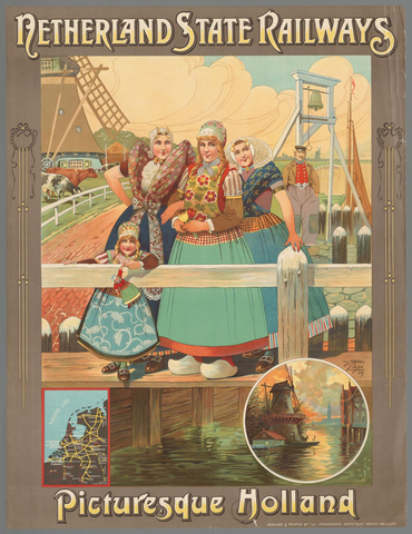 Affiche « Netherlands State Railways. picturesque Holland ». Reproduction intégrale de l’exemplaire conservé par Rijksmuseum.