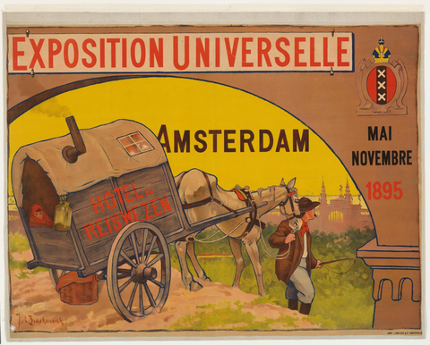 Affiche « Affiche voor de Wereldtentoonstelling voor het Hotel- en Reiswezen te Amsterdam, 1895 ». Reproduction intégrale de l’exemplaire conservé par Rijksmuseum.