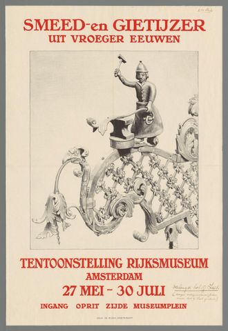 Affiche « Affiche voor de tentoonstelling 'Smeed- en gietijzer uit vroeger eeuwen' in het Rijksmuseum te Amsterdam, 1944 ». Reproduction intégrale de l’exemplaire conservé par Rijksmuseum.