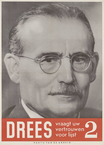 Affiche « Verkiezingsaffiche van de Partij van de Arbeid ». Reproduction intégrale de l’exemplaire conservé par Rijksmuseum.