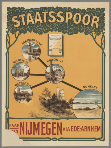 Affiche « Staatsspoor naar/van Nijmegen via Ede-Arnhem ». Reproduction intégrale de l’exemplaire conservé par Rijksmuseum.