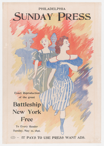 Affiche « Advertisement for Philadelphia Sunday Press, May 10, 1896 ». Reproduction intégrale de l’exemplaire conservé par The Metropolitan Museum of Art.