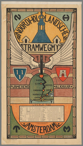 Affiche « Noordhollandsche Tramwegmij. Purmerend Alkmaar Amsterdam ». Reproduction intégrale de l’exemplaire conservé par Rijksmuseum.