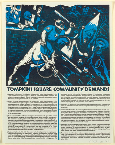 Affiche « Tompkins Square Community Demands ». Reproduction intégrale de l’exemplaire conservé par Cooper Hewitt, Smithsonian Design Museum.