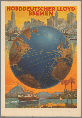 Affiche « Norddeutscher Lloyd Bremen ». Reproduction intégrale de l’exemplaire conservé par Rijksmuseum.