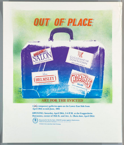 Affiche « Out of Place: Art for the Evicted ». Reproduction intégrale de l’exemplaire conservé par Cooper Hewitt, Smithsonian Design Museum.