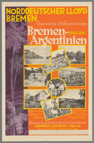 Affiche « Norddeutscher Lloyd: Bremen - Brasilien - Argentinien ». Reproduction intégrale de l’exemplaire conservé par Rijksmuseum.