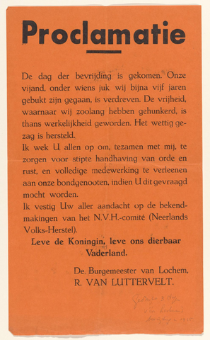 Affiche « Proclamatie ». Reproduction intégrale de l’exemplaire conservé par Rijksmuseum.