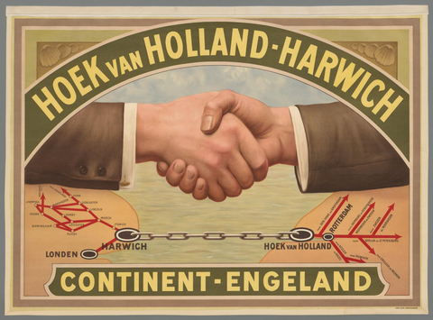 Affiche « Hoek van Holland - Harwich. Continent - Engeland ». Reproduction intégrale de l’exemplaire conservé par Rijksmuseum.